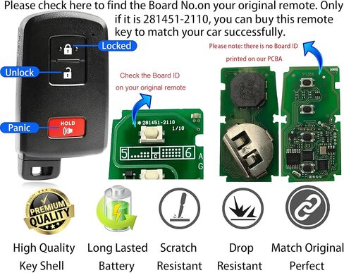 Smart Key Fob for Toyota Highlander 2016-2019, Alliskeys Proximity Remote Control Key Fob Compatible for Toyota Highlander Tacoma 2016-2019 HYQ14FBA 89904-35040 281451-2110 in Kuwait