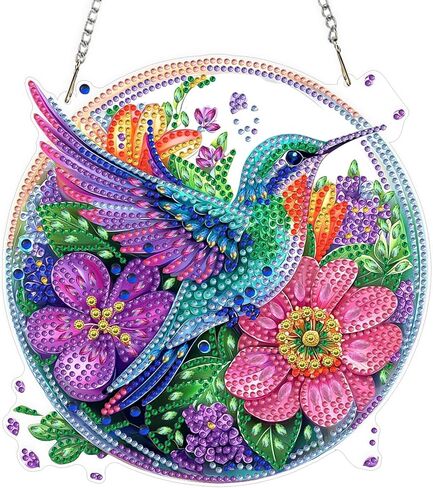 QENSPE Blue Bird Diamond Art Hanging Kits for Adults, 5D Special Shape Diamond Paingting Ornaments Kits with Chain, DIY Flowers Crystal Window Pendants for Home Garden Wall Decor Double Sided 8X8 inch in Kuwait
