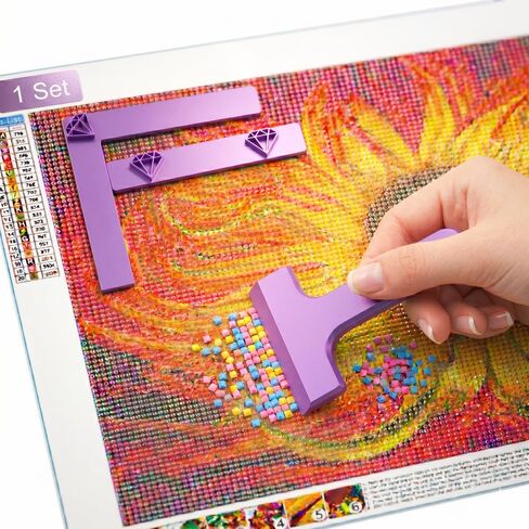 3Pcs Diamond Painting Alignment Ruler Set, Canvas Positioning Tool for Round & Square Diamonds, Includes Horizontal Ruler Right Angle Ruler & Pusher (Purple) in Kuwait
