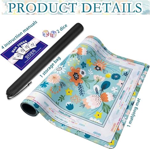 Mahjong Mat 33"x33" for Table with Two Dices Non Slip Noise Reduction, Green Flower American Mahjong Mat with Rules for Mah Jong Poker Board Games Dominoes and Card in Saudi Arabia
