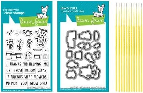 Lawn Fawn Stamp Set Bundle - Garden Mouse Stamp Set Photopolymer Clear Stamps with Coordinating Custom Craft Die Cuts - with Trebbies Detail Sticks in Kuwait