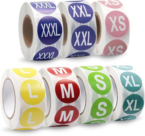 3500Pcs Colorful Clothing Size Stickers, Self Adhesive 1Inch Round T-Shirt Labels, Coded Apparel Size Labels for Clothing T Shirts Trousers Skirt Retail/Consumers,7 Rolls, 7Sizes in Saudi Arabia