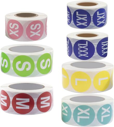 3500Pcs Colorful Clothing Size Stickers, Self Adhesive 1Inch Round T-Shirt Labels, Coded Apparel Size Labels for Clothing T Shirts Trousers Skirt Retail/Consumers,7 Rolls, 7Sizes in Saudi Arabia