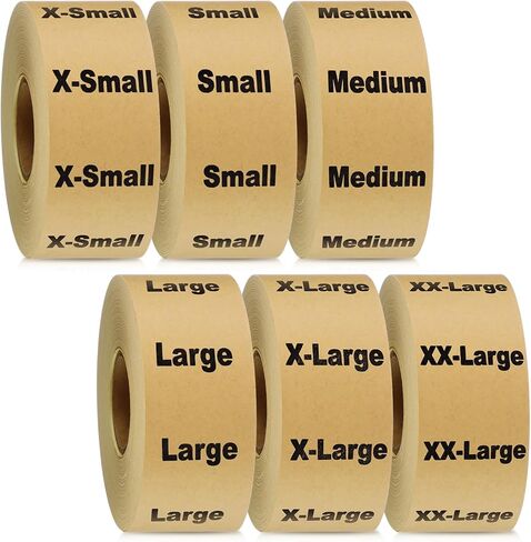 750 PCS XS-2XL Clothing Size Strip Labels - 1.25'' x 5'' Natural Kraft Size Strip Adhesive Stickers for T-Shirt Trouser Skirt Retail Apparel & Clothing Organization in Saudi Arabia