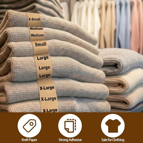 750 PCS XS-2XL Clothing Size Strip Labels - 1.25'' x 5'' Natural Kraft Size Strip Adhesive Stickers for T-Shirt Trouser Skirt Retail Apparel & Clothing Organization in Saudi Arabia