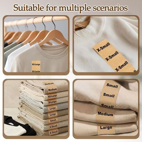 750 PCS XS-2XL Clothing Size Strip Labels - 1.25'' x 5'' Natural Kraft Size Strip Adhesive Stickers for T-Shirt Trouser Skirt Retail Apparel & Clothing Organization in Saudi Arabia