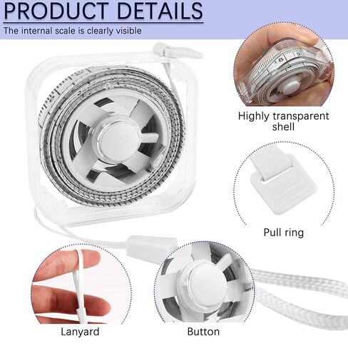 GDMINLO Square Transparent Soft Tape Measure, Dual-Scale 79inch/200cm for Body Measuring, Mini Tape Measure with Hand Strap for Tailoring, Sewing and Weight Tracking (White) in Kuwait