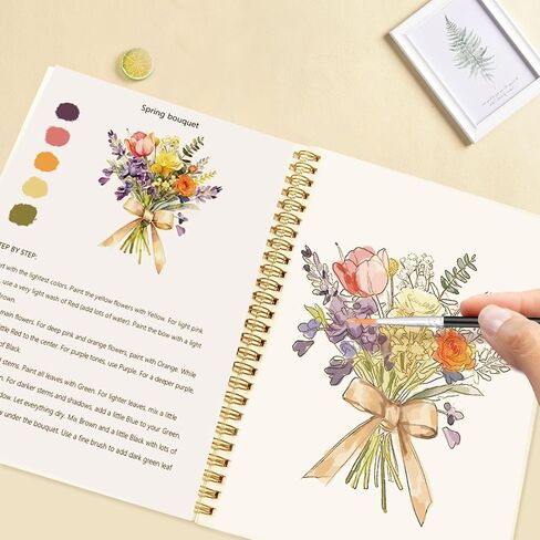 Watercolor Workbook Set,Water Coloring Book Set,12 Different Patterns of Original DIY Designs,12-Color Watercolor Paint Set with Paintbrush,Beginner-Friendly Watercolor Workbooks (flower) in Saudi Arabia