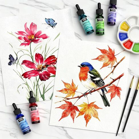 Nicpro 12 Colors Liquid Watercolor Paint Set, 30ml (1oz) Ink Dropper Bottles, Liquid Watercolor Paint, Non-Toxic Water Colors Painting Supplies for Calligraphy, Illustration, Journaling & Crafts in Kuwait