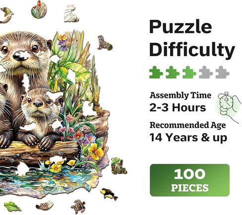 Jigfoxy Wooden Puzzles for Adults, Otter Wood Puzzle for Adults, Unique Animal-Shaped Wooden Jigsaw Puzzle, Christmas Thanksgiving Gifts for Puzzle Lovers, Family and Friends (S-8.5 * 8.1in-100pcs) in Kuwait