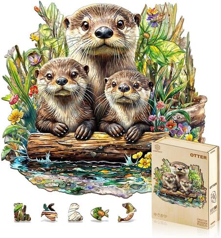 Jigfoxy Wooden Puzzles for Adults, Otter Wood Puzzle for Adults, Unique Animal-Shaped Wooden Jigsaw Puzzle, Christmas Thanksgiving Gifts for Puzzle Lovers, Family and Friends (S-8.5 * 8.1in-100pcs) in Kuwait