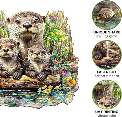 Jigfoxy Wooden Puzzles for Adults, Otter Wood Puzzle for Adults, Unique Animal-Shaped Wooden Jigsaw Puzzle, Christmas Thanksgiving Gifts for Puzzle Lovers, Family and Friends (S-8.5 * 8.1in-100pcs) in Kuwait