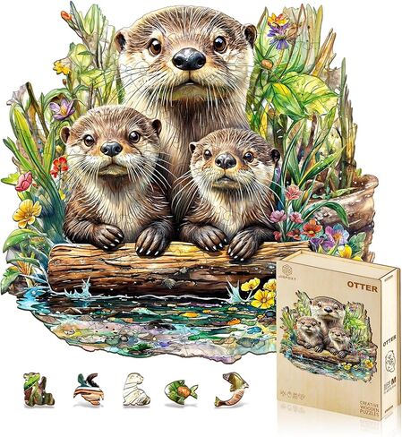 Jigfoxy Wooden Puzzles for Adults, Otter Wood Puzzle for Adults, Unique Animal-Shaped Wooden Jigsaw Puzzle, Christmas Thanksgiving Gifts for Puzzle Lovers, Family and Friends (S-8.5 * 8.1in-100pcs) in Kuwait