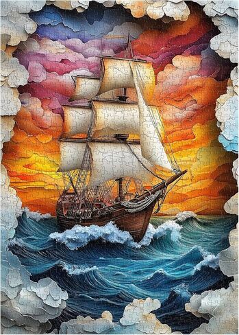 PICKFORU Sailboat 1000 Piece Puzzle for Adults, Colorful Sunset Sea Jigsaw Puzzles Boat, Gradient Ocean Stone Carving Theme Puzzle in Kuwait