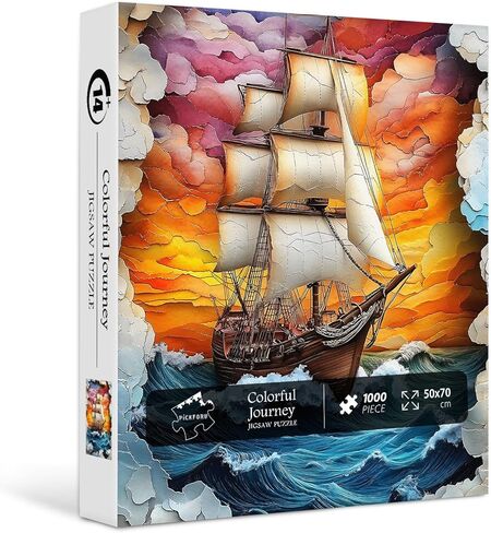 PICKFORU Sailboat 1000 Piece Puzzle for Adults, Colorful Sunset Sea Jigsaw Puzzles Boat, Gradient Ocean Stone Carving Theme Puzzle in Kuwait