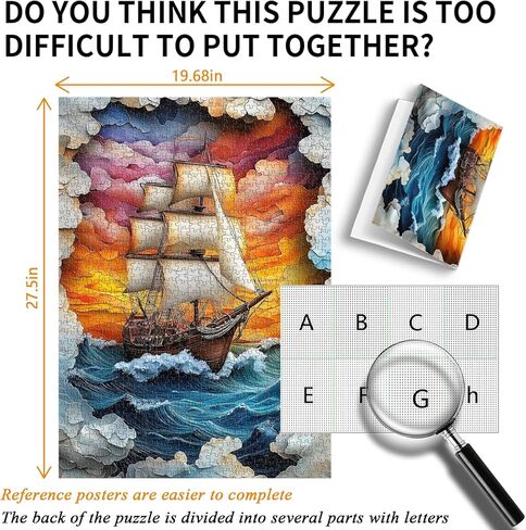 PICKFORU Sailboat 1000 Piece Puzzle for Adults, Colorful Sunset Sea Jigsaw Puzzles Boat, Gradient Ocean Stone Carving Theme Puzzle in Kuwait