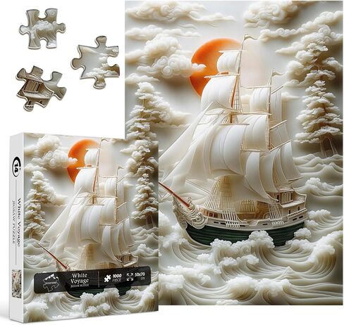 PICKFORU Sailboat 1000 Piece Puzzle for Adults, Colorful Sunset Sea Jigsaw Puzzles Boat, Gradient Ocean Stone Carving Theme Puzzle in Kuwait