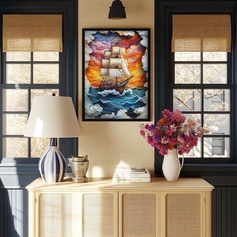 PICKFORU Sailboat 1000 Piece Puzzle for Adults, Colorful Sunset Sea Jigsaw Puzzles Boat, Gradient Ocean Stone Carving Theme Puzzle in Kuwait