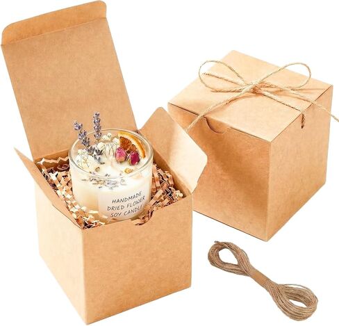 UnicoPak 10 Pack 4x4x4 Brown Small Gift Boxes, Kraft Square Gift Boxes with Lids for Presents Bulk for Candle Ornament Mug Treat Favors in Saudi Arabia