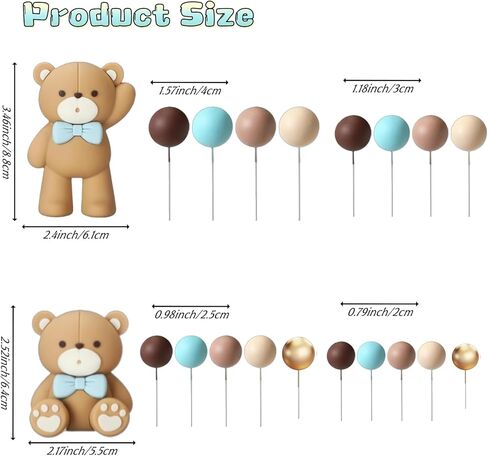 101 Pcs Teddy Bear Cake Topper Blue Brown Gold Khaki Mini Foam Balls Cake Decorations for Bear Birthday Party Baby Shower Wedding Cupcake Toppers in Kuwait