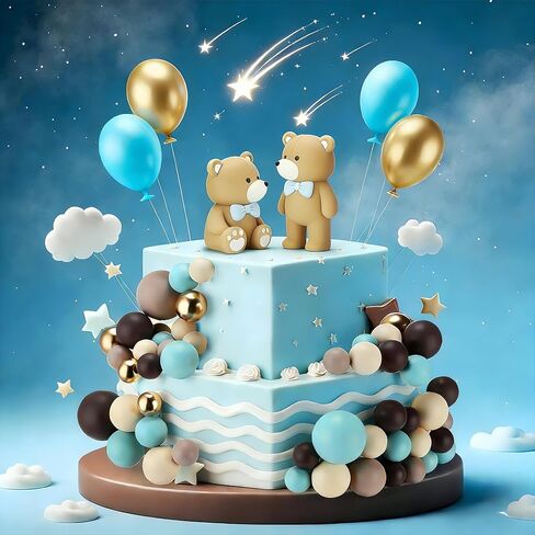 101 Pcs Teddy Bear Cake Topper Blue Brown Gold Khaki Mini Foam Balls Cake Decorations for Bear Birthday Party Baby Shower Wedding Cupcake Toppers in Kuwait