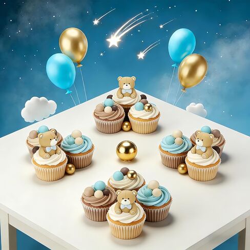 101 Pcs Teddy Bear Cake Topper Blue Brown Gold Khaki Mini Foam Balls Cake Decorations for Bear Birthday Party Baby Shower Wedding Cupcake Toppers in Kuwait