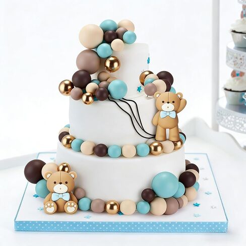 101 Pcs Teddy Bear Cake Topper Blue Brown Gold Khaki Mini Foam Balls Cake Decorations for Bear Birthday Party Baby Shower Wedding Cupcake Toppers in Kuwait