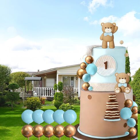 101 Pcs Teddy Bear Cake Topper Blue Brown Gold Khaki Mini Foam Balls Cake Decorations for Bear Birthday Party Baby Shower Wedding Cupcake Toppers in Kuwait