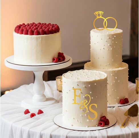 Wedding Cake Toppers Diamond Ring Personalized Cake Topper with 26 Letter Bride and Groom Initial Sign Custom Cakes Topper Wedding Toppers for Cakes - Gold Acrylic in Saudi Arabia
