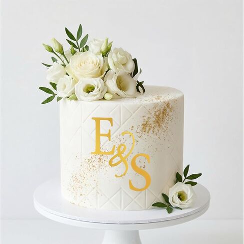 Wedding Cake Toppers Diamond Ring Personalized Cake Topper with 26 Letter Bride and Groom Initial Sign Custom Cakes Topper Wedding Toppers for Cakes - Gold Acrylic in Saudi Arabia