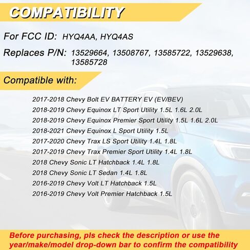 استبدال مفتاح Vurkcy لـ 2018-2021 Chevy Equinox/ 17-20 Trax/ 16-19 فولت/ 17-18 جهاز تحكم عن بعد للدخول بدون مفتاح للسيارة، HYQ4AA HYQ4AS، 4 أزرار in Kuwait
