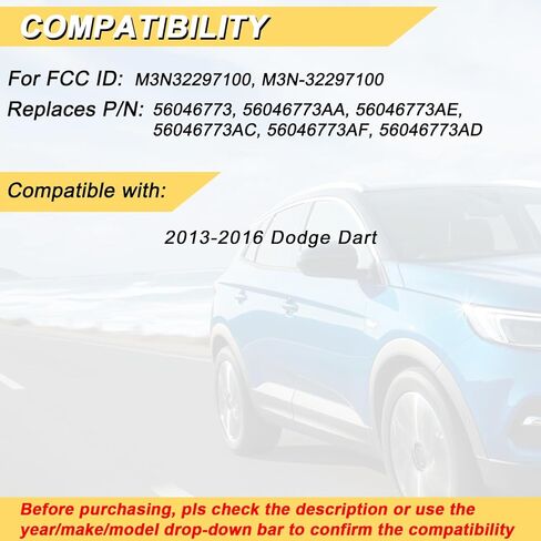 Vurkcy Key Fob Replacement for 2013-2016 Dodge Dart Car Keyless Entry Remote Control, M3N32297100 M3N-32297100, 5 Buttons in Kuwait