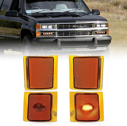 RAMJET4X4 4 قطع من مصابيح LED الجانبية للإشارة العلوية السفلية عاكس أضواء ركن الحديقة متوافق مع 1994-1998 Chevy C/K 1500 2500 3500 Suburban Silverado Tahoe (غير مناسب لـ GMC) (شفاف) in Kuwait
