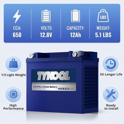 LFP20L-BS-PRO Lithium Motorcycle Battery, 600CCA 12Ah, Digital Readout, Replace GYZ20L GYZ20HL YTX20HL-BS, Fit for Harley Road Glide/Street Glide/Softail, Sea-Doo 1500cc GT Series, Yamaha 1800cc in Kuwait
