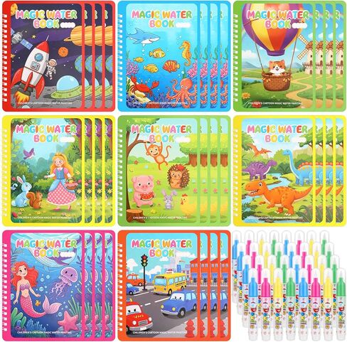 Gaillty 32 Pack Water Coloring Books Set for Kids Toddlers Reusable Water Painting Book for Paper Painting Early Childhood Educational Gift Easter Basket Filler Gift in Saudi Arabia