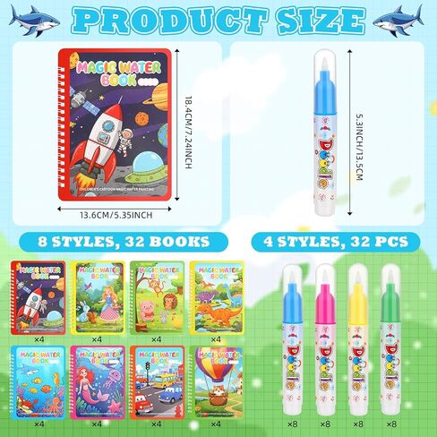 Gaillty 32 Pack Water Coloring Books Set for Kids Toddlers Reusable Water Painting Book for Paper Painting Early Childhood Educational Gift Easter Basket Filler Gift in Saudi Arabia