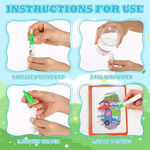 Gaillty 32 Pack Water Coloring Books Set for Kids Toddlers Reusable Water Painting Book for Paper Painting Early Childhood Educational Gift Easter Basket Filler Gift in Saudi Arabia
