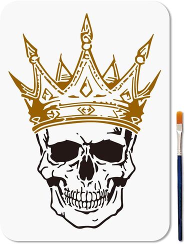 MAYJOYDIY Halloween Skeleton Crown Stencils 8.3x11.7inch King Skull Painting Stencil with Paint Brush for Craft Painting On Wood Craft Canvas Walls Decorations Scrapbooking in Kuwait