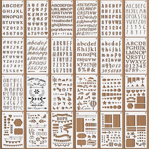 24 PCS Letter Stencils for Painting Reusable Symbols Number Stencils 4x7 Inch Alphabet Stencil Various Font Styles Templates with Geometric Shape Symbols for Crafts Art Projects Scrapbook Home Decor in Kuwait