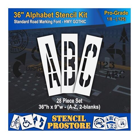 Pavement Stencils - 36 inch Alphabet KIT Stencil Set - (28 Piece) - 36" x 9" x 1/8" (128 mil) - Pro-Grade in Saudi Arabia