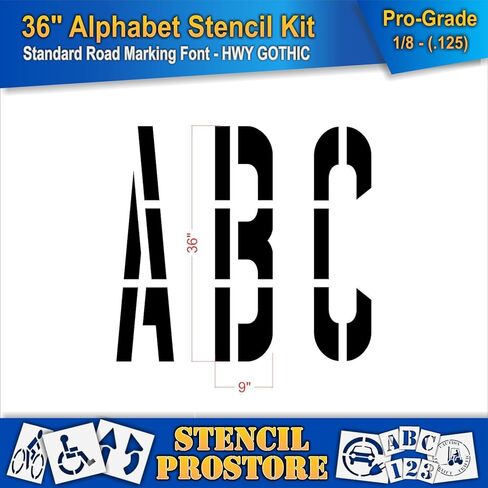 Pavement Stencils - 36 inch Alphabet KIT Stencil Set - (28 Piece) - 36" x 9" x 1/8" (128 mil) - Pro-Grade in Saudi Arabia