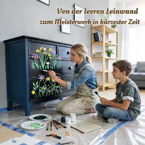 8-Piece Wall Stencil Kit for Painting, Large & Small Reusable Floral Stencils for DIY Furniture, Fabric & Home Décor | Perfect for Crafting, Journaling, Outdoor Mats & Plaster Stencils for Walls in Saudi Arabia