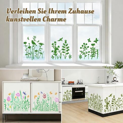 8-Piece Wall Stencil Kit for Painting, Large & Small Reusable Floral Stencils for DIY Furniture, Fabric & Home Décor | Perfect for Crafting, Journaling, Outdoor Mats & Plaster Stencils for Walls in Saudi Arabia