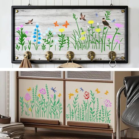 8-Piece Wall Stencil Kit for Painting, Large & Small Reusable Floral Stencils for DIY Furniture, Fabric & Home Décor | Perfect for Crafting, Journaling, Outdoor Mats & Plaster Stencils for Walls in Saudi Arabia