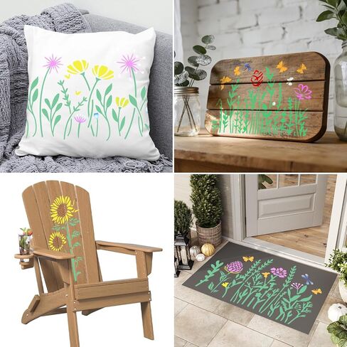 8-Piece Wall Stencil Kit for Painting, Large & Small Reusable Floral Stencils for DIY Furniture, Fabric & Home Décor | Perfect for Crafting, Journaling, Outdoor Mats & Plaster Stencils for Walls in Saudi Arabia