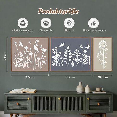 8-Piece Wall Stencil Kit for Painting, Large & Small Reusable Floral Stencils for DIY Furniture, Fabric & Home Décor | Perfect for Crafting, Journaling, Outdoor Mats & Plaster Stencils for Walls in Saudi Arabia