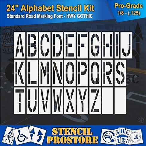 Pavement Stencils - 24 inch Alphabet KIT Stencil Set - (28 Piece) - 24" x 9" x 1/8" (128 mil) - Pro-Grade in Saudi Arabia