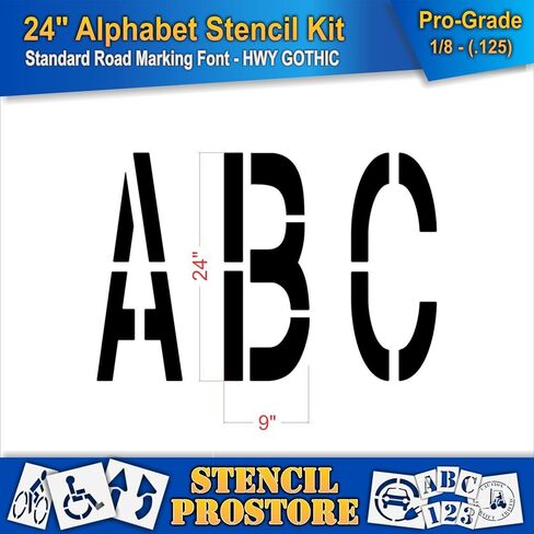 Pavement Stencils - 24 inch Alphabet KIT Stencil Set - (28 Piece) - 24" x 9" x 1/8" (128 mil) - Pro-Grade in Saudi Arabia