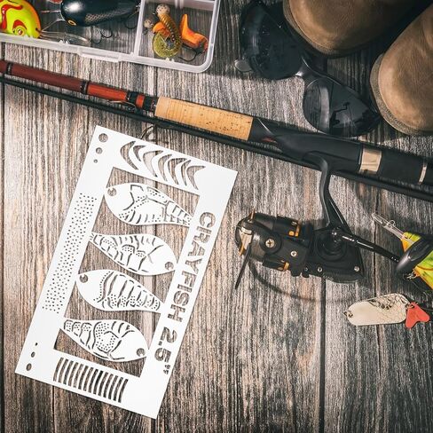 2 Pcs Crayfish Fishing Lure Airbrush Stencils Templates 4 x 7.2 Inch Bulk Lures Stencil Kit Reusable DIY Crayfish Baits Stencil for Fishing Accessories in Saudi Arabia