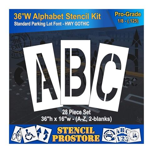 Pavement Stencils - 36 inch Alphabet KIT Stencil Set - (28 Piece) - 36" x 16" x 1/8" (128 mil) - Pro-Grade in Saudi Arabia